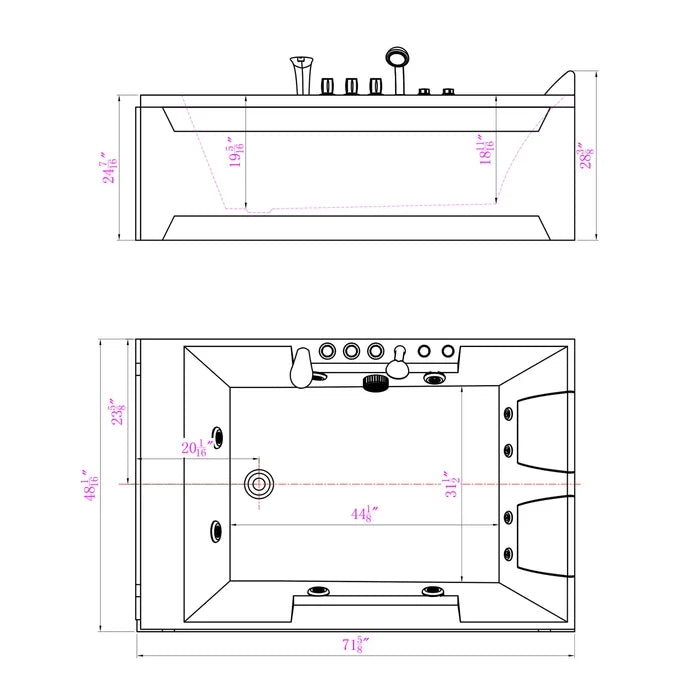 Empava 72" Modern Whirlpool Alcove Bathtub with Faucet and LED Lights, EMPV-72JT367LED