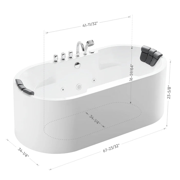 67" Oval Freestanding Whirlpool Bathtub with Center Drain - EMPV-67AIS17