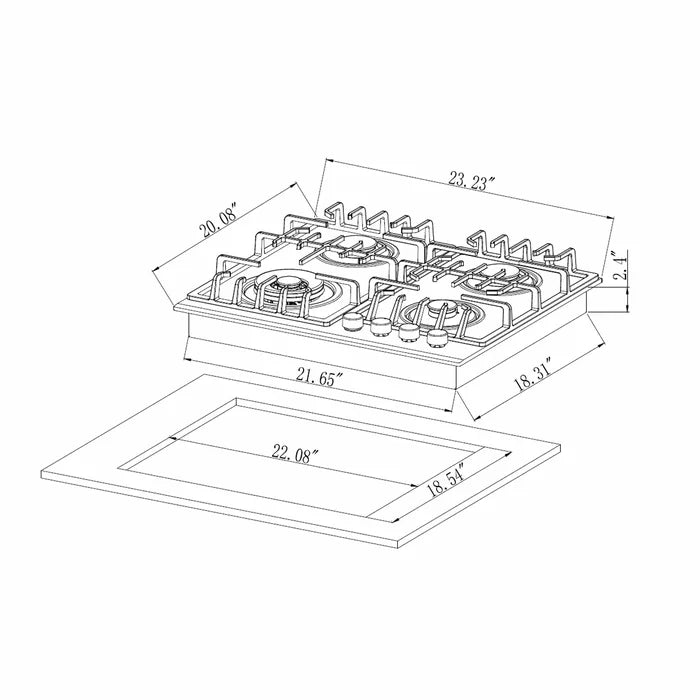 Empava 24" Built-In Cooktop with 4 Gas Burners in Black, EMPV-24GC28