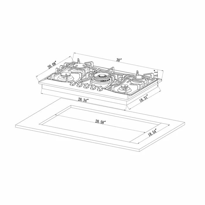 Empava 30" Stainless Steel Built-In Cooktop with 5 Gas Burners, EMPV-30GC21