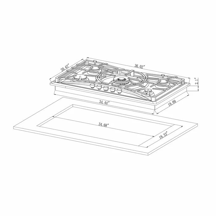 Empava 36" Stainless Steel Built-In Cooktop with 6 Gas Burners, EMPV-36GC22