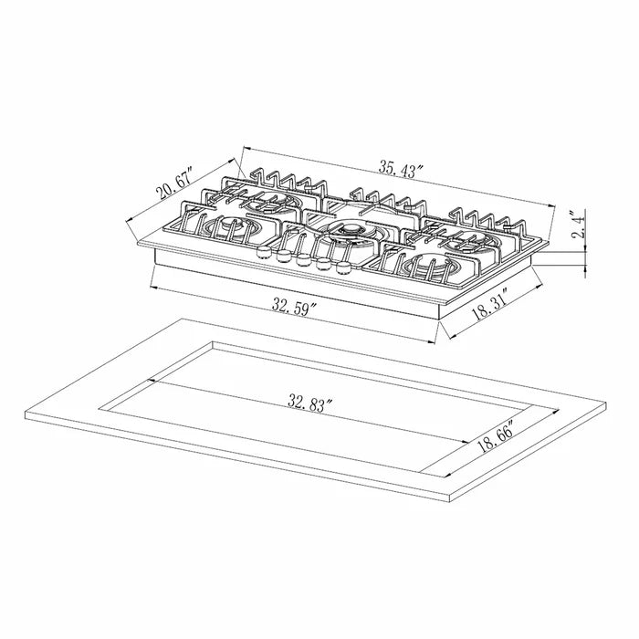 Empava 36" Built-In Cooktop with 5 Gas Burners in Black, EMPV-36GC27