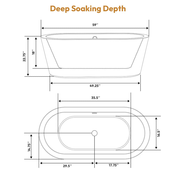 59" Freestanding Soaking Tub with Center Drain - EMPV-59FT1505