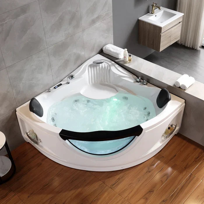 Empava 59" Hydrotherapy Corner Whirlpool Bathtub with Faucet, EMPV-59JT319LED