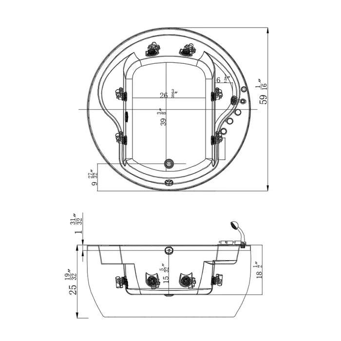 Empava 59" Freestanding Round Whirlpool Bathtub with Faucet, EMPV-59JT005