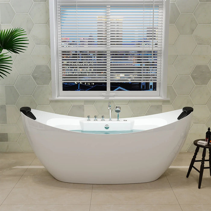 67" Freestanding Boat-shaped Whirlpool Bathtub with Center Drain - EMPV-67AIS10