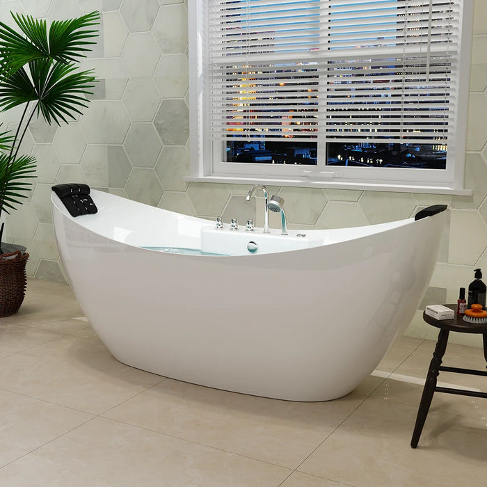 67" Freestanding Boat-shaped Whirlpool Bathtub with Center Drain - EMPV-67AIS10