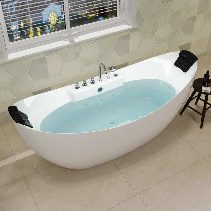 67" Freestanding Boat-shaped Whirlpool Bathtub with Center Drain - EMPV-67AIS10