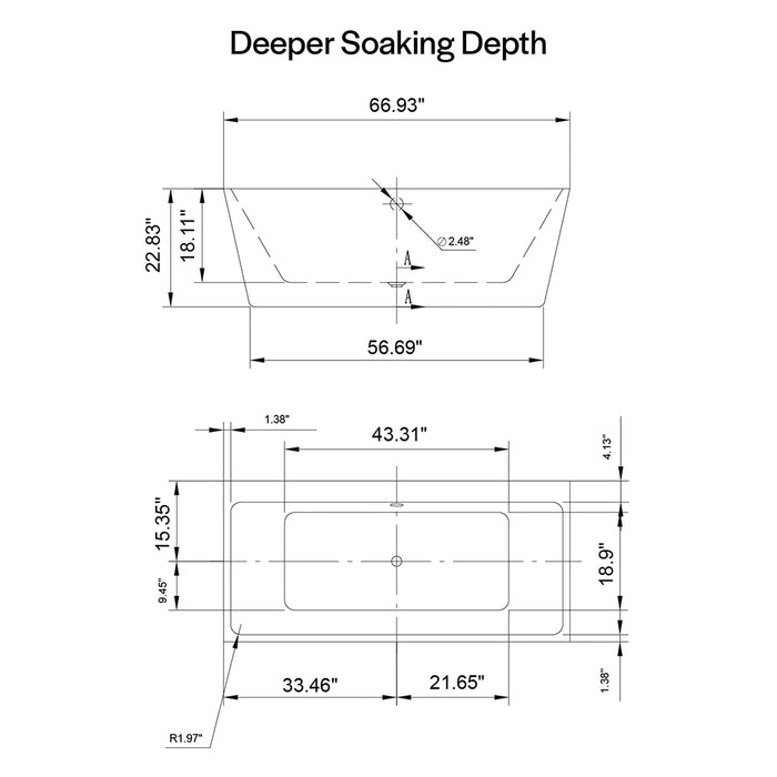 67" Freestanding Soaking Tub with Center Drain - EMPV-67FT1516