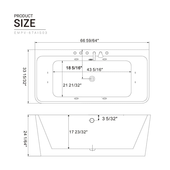 Empava 67" Freestanding Whirlpool Acrylic Bathtub with Faucet, EMPV-67AIS03