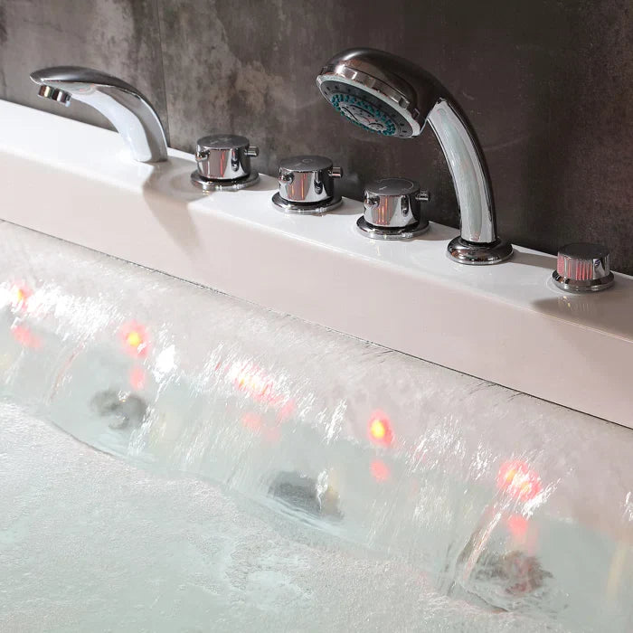 Empava 67" Modern Alcove Whirlpool Bathtub with Faucet and LED Lights, EMPV-67JT351LED