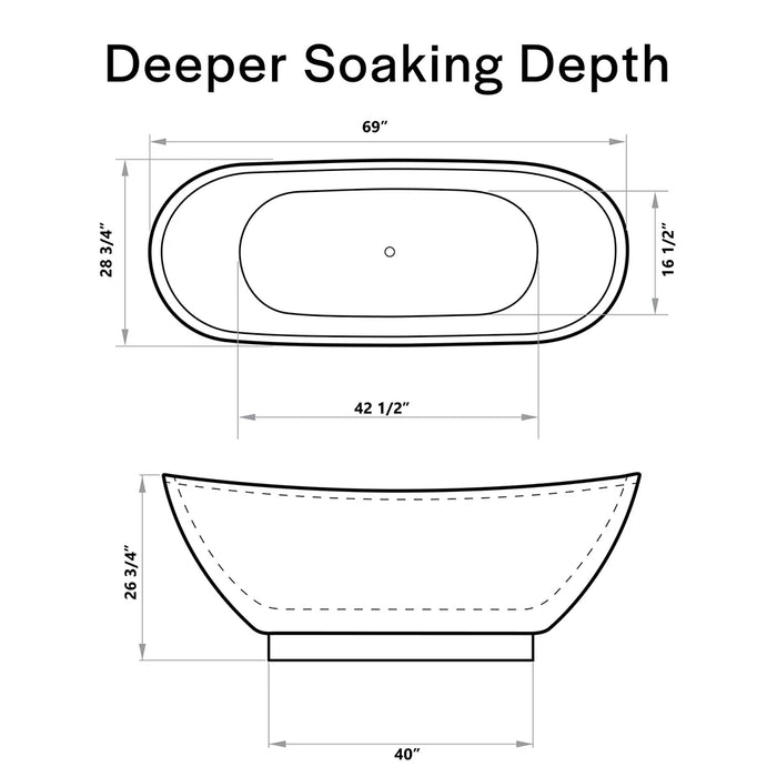 69" Freestanding Soaking Tub with Center Drain - EMPV-69FT1603