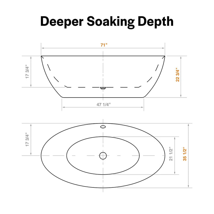 71" Freestanding Soaking Tub with Center Drain - EMPV-71FT1503