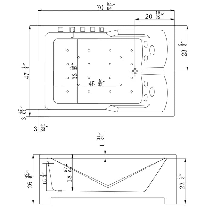 Empava 71" Alcove Whirlpool Bathtub with Faucet, EMPV-71JT667B