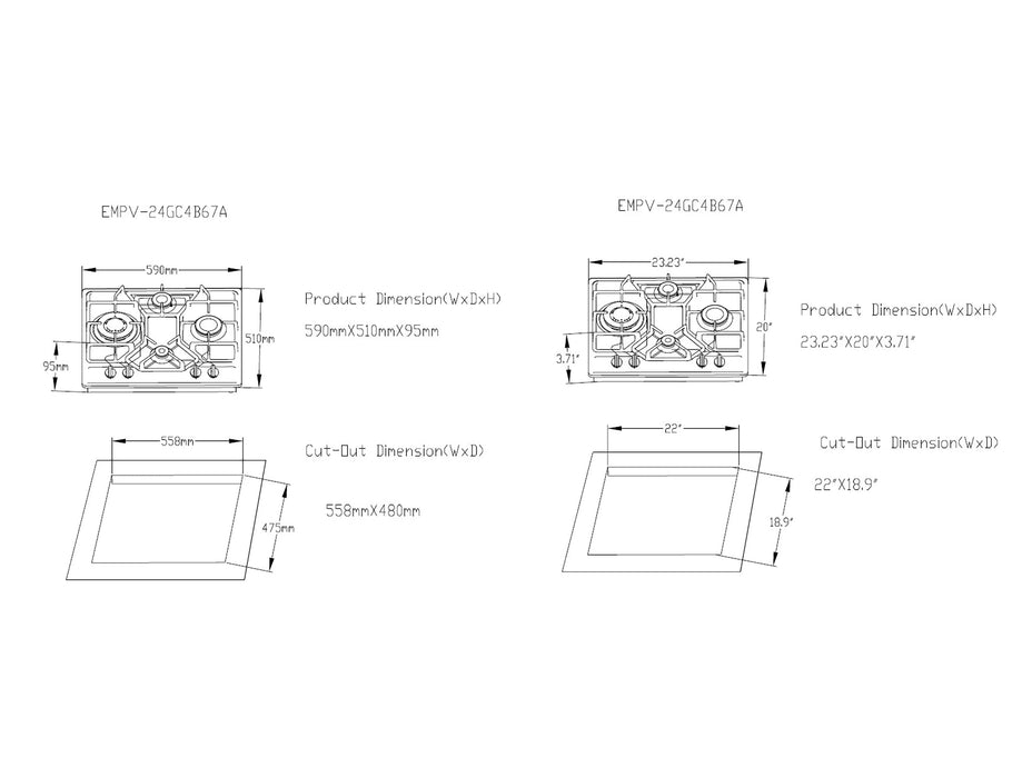 Empava 24 in. Built-in Gas Cooktops - EMPV-24GC4B67A