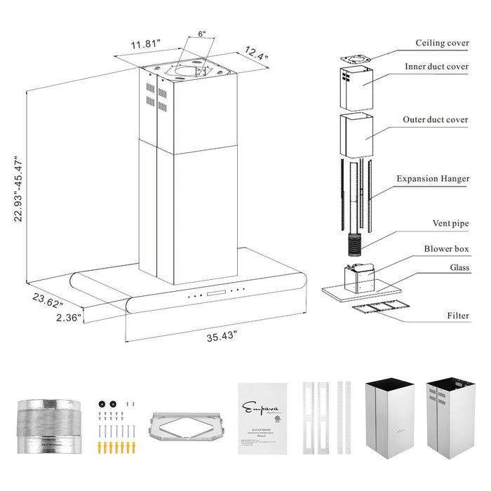 Empava 36 in. 400 CFM Island Ducted Range Hood - EMPV-36RH10