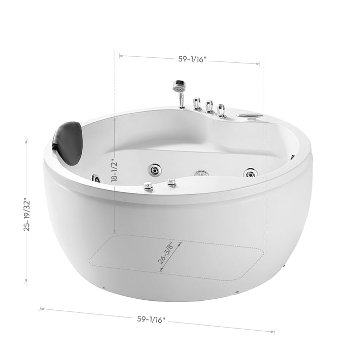 59" Freestanding Round Whirlpool Bathtub with Right Drain - EMPV-59JT005