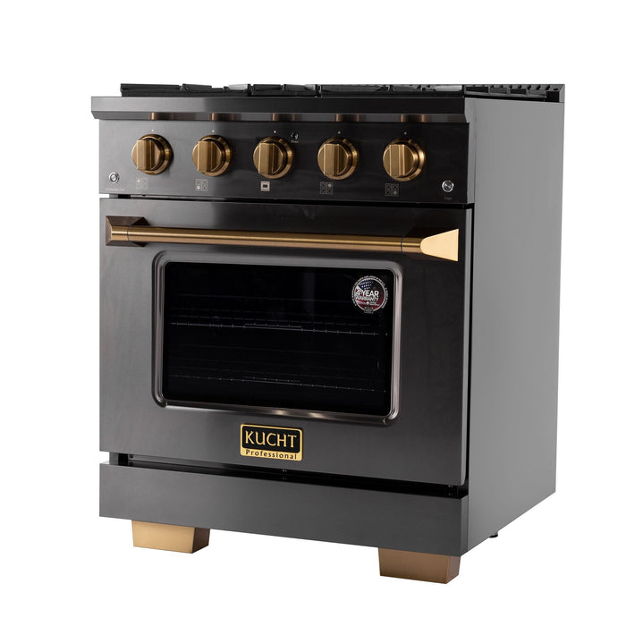 Kucht Gemstone Professional 30" 4.2 cu. ft. Dual Fuel Range in Titanium Stainless Steel with Gold Accents, KED304