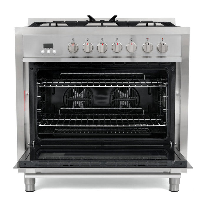 Cosmo Package - 36" Dual Fuel Range, Wall Mount Range Hood, Refrigerator with Ice Maker and Dishwasher, COS-4PKG-223