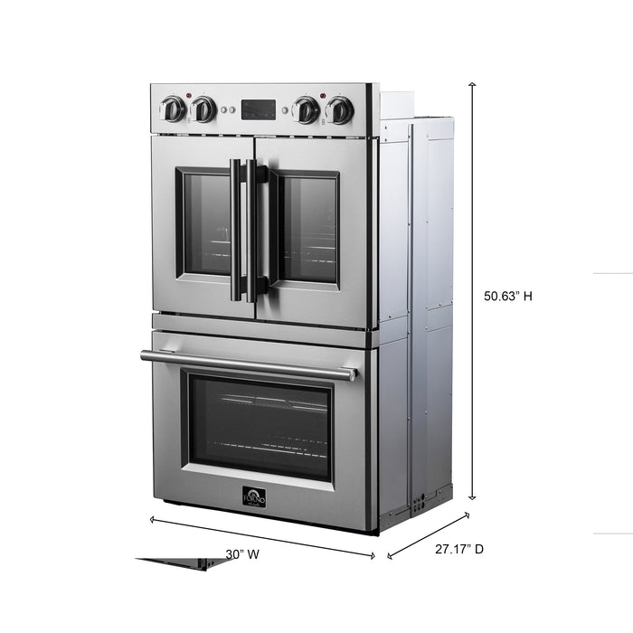 Forno 30" 7.36 Cu. Ft. French Door Double Electric Wall Oven with Telescopic Racks, Air Fry, Self-Clean and Sous Vide, FBOEL1388-30