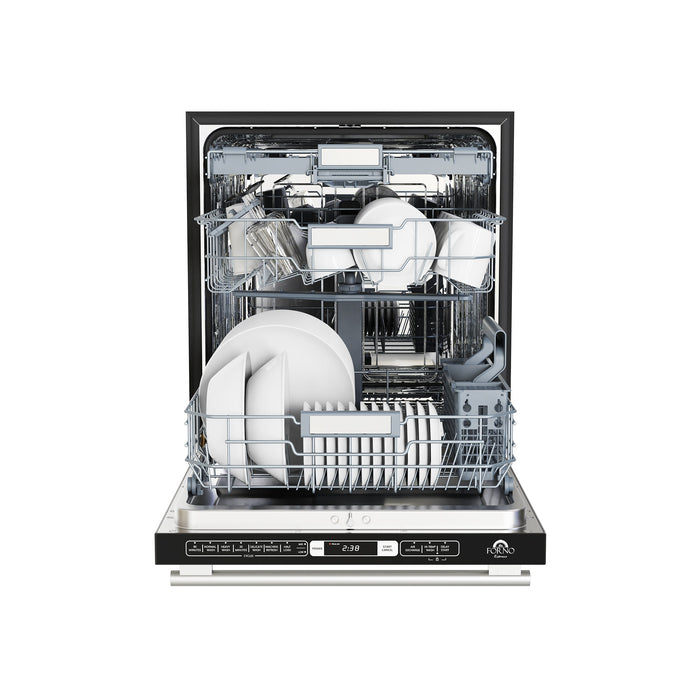 Forno Espresso 24" Built-In Tall Tub Dishwasher in Black with Silver Handles, FDWBI8035-24BLK