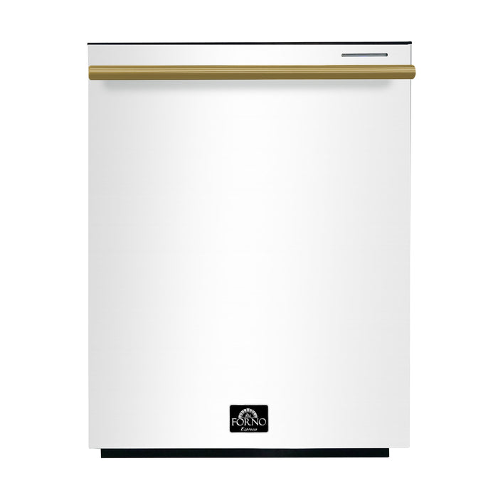 Forno Espresso 24" Built-In Dishwasher in White with Antique Brass Handles, FDWBI8067-24WHT