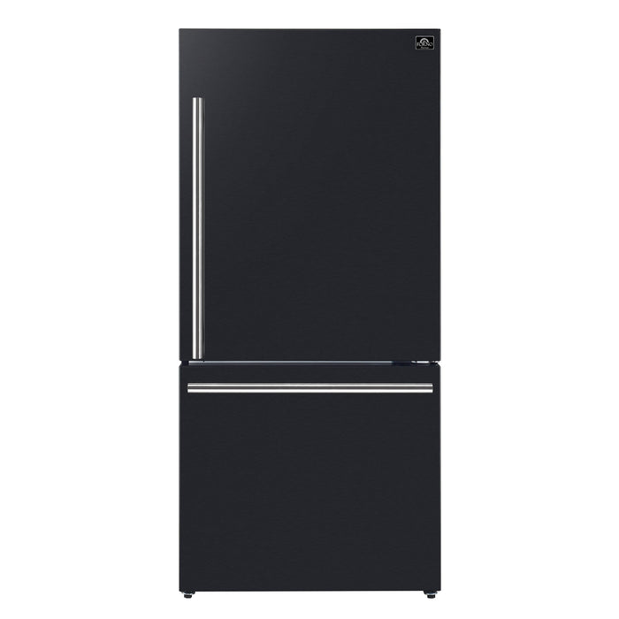 Forno Espresso 31" 17.2 cu. ft. Refrigerator and Bottom Freezer in Black with Silver Handles, FFFFD1785-31BLK