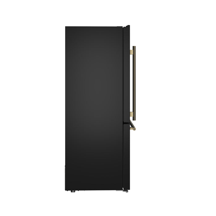 Forno Espresso 31" 17.2 cu. ft. Refrigerator and Bottom Freezer in Black with Antique Brass Handles, FFFFD1785-31BLK