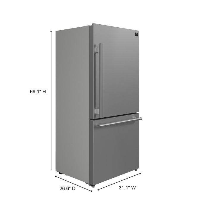 Forno Espresso 31" 17.2 cu. ft. Refrigerator and Bottom Freezer in Stainless Steel with Silver Handles, FFFFD1785-31S