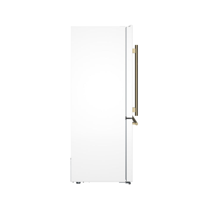 Forno Espresso 31" 17.2 cu. ft. Refrigerator and Bottom Freezer in White with Antique Brass Handles, FFFFD1785-31WHT