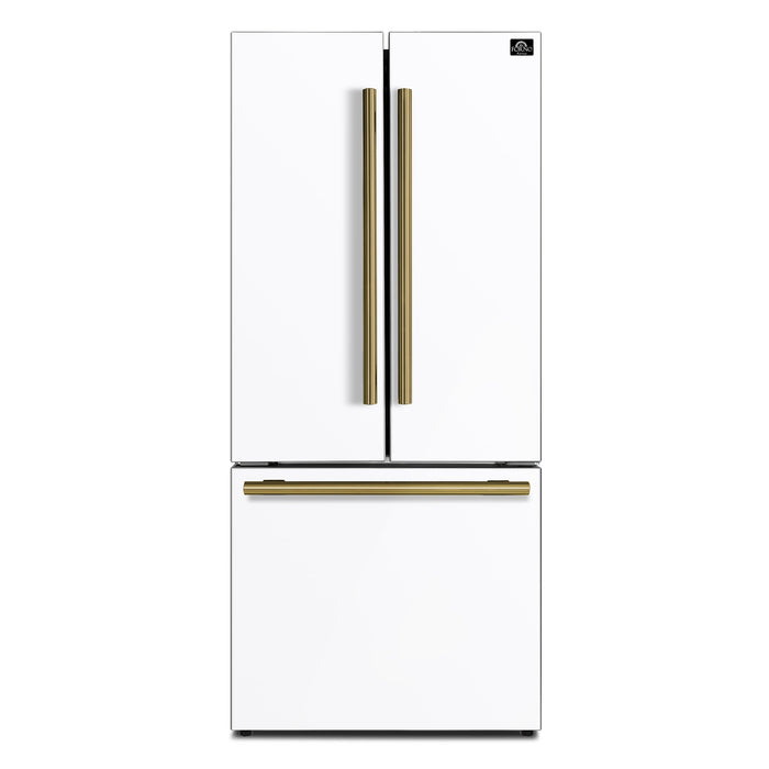 Forno Espresso 30" 17.5 Cu. Ft. Refrigerator with Ice Maker in White with Antique Brass Handles, FFFFD1974-31WHT