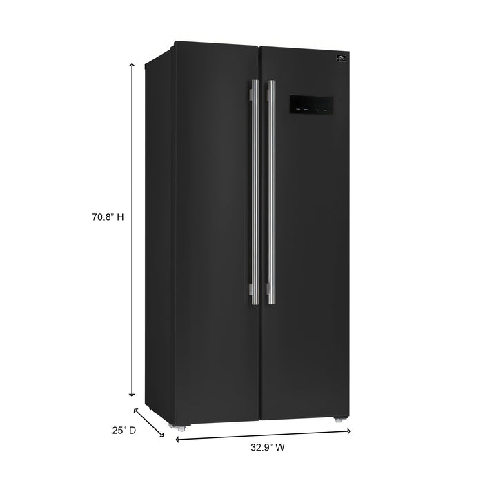 Forno Espresso 33" 15.6 cu. ft. Refrigerator in Black with Antique Brass Handles, FFRBI1805-33BLK