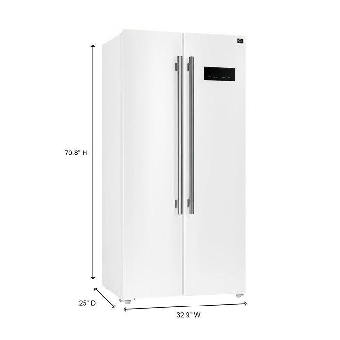 Forno Espresso 33" 15.6 cu. ft. Refrigerator in White with Antique Brass Handles, FFRBI1805-33WHT