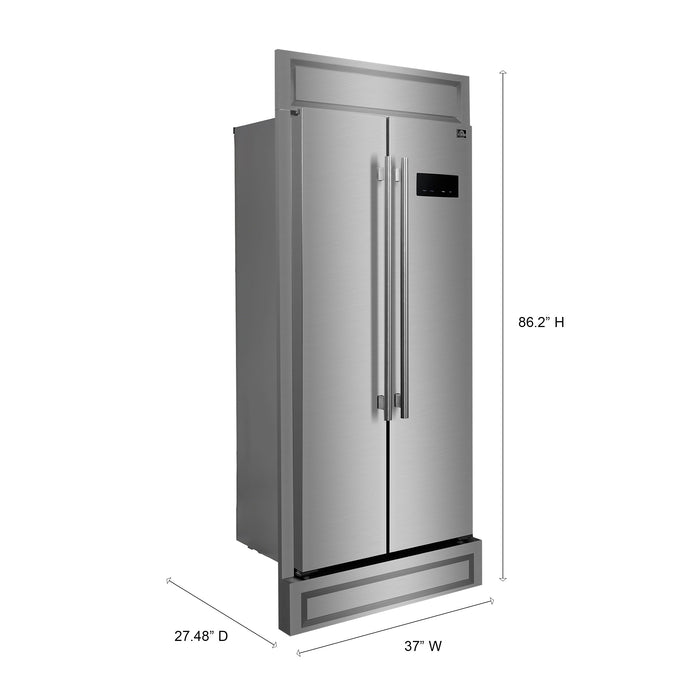 Forno 37" 15.6 cu. ft. Side-by-Side Built-In Refrigerator in Stainless Steel with Modern Trim Kit, FFRBI1805-37MG