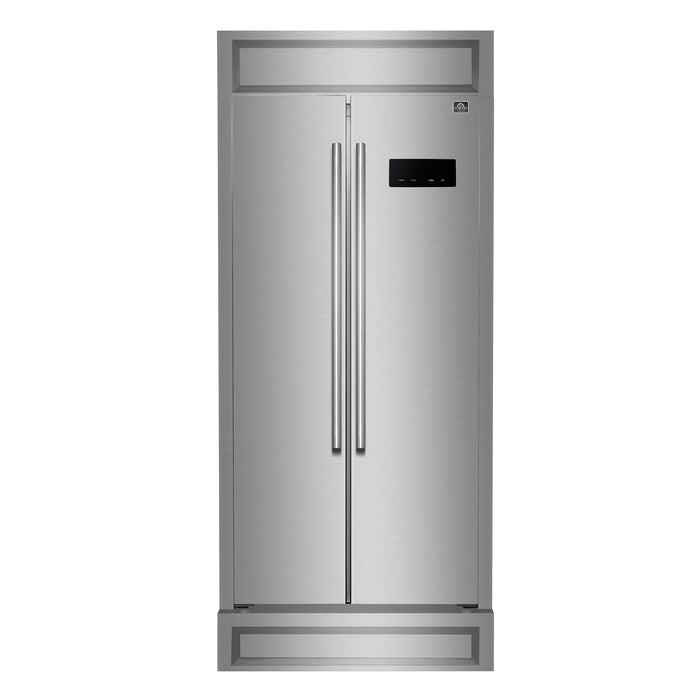 Forno 37" 15.6 cu. ft. Side-by-Side Built-In Refrigerator in Stainless Steel with Modern Trim Kit, FFRBI1805-37MG