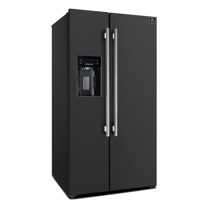 Forno Espresso 36" 20 Cu. Ft. Side-By-Side Refrigerator with Water and Ice Dispenser in Black with Silver Handles