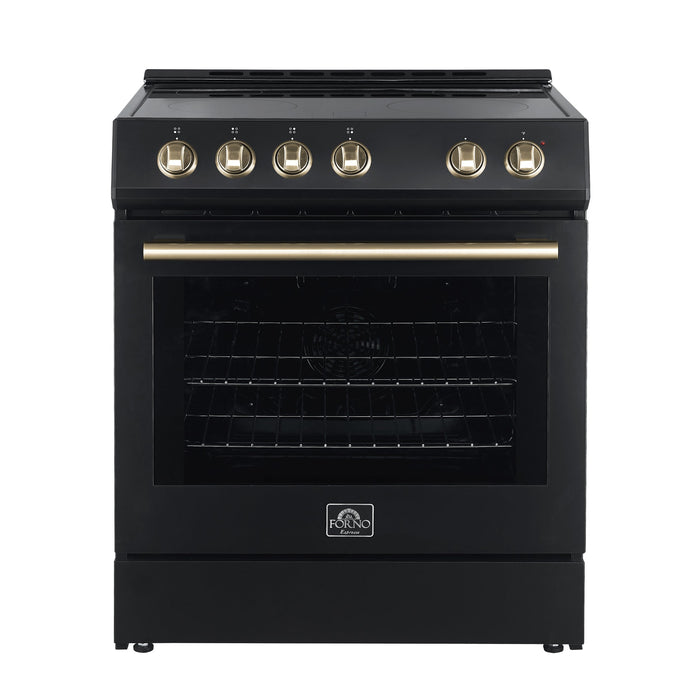 Forno Espresso 30" Electric Range in Black with Antique Brass Handles, FFSEL6012-30BLK