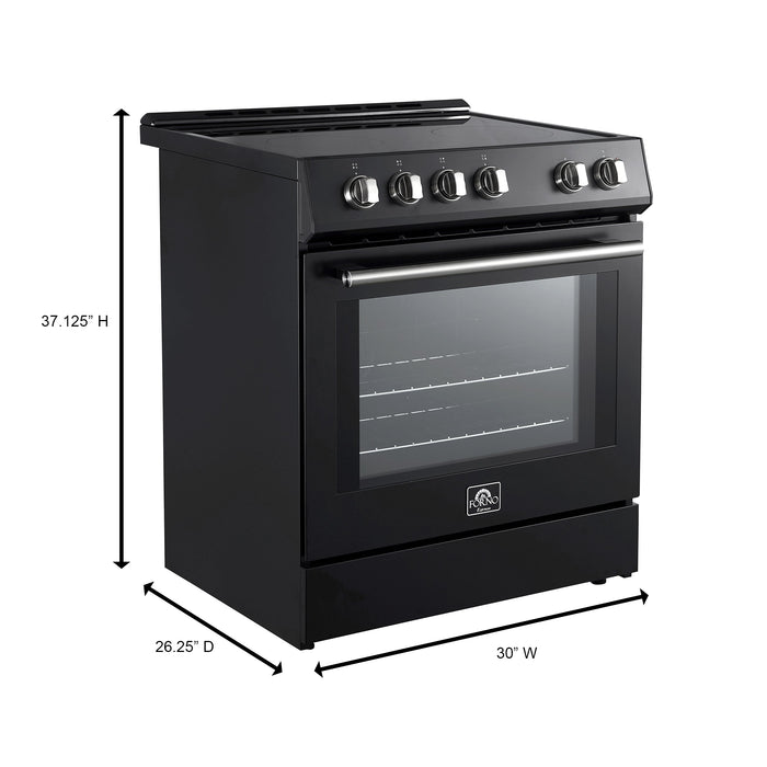 Forno Espresso 30" Electric Range in Black with Silver Handles, FFSEL6012-30BLK