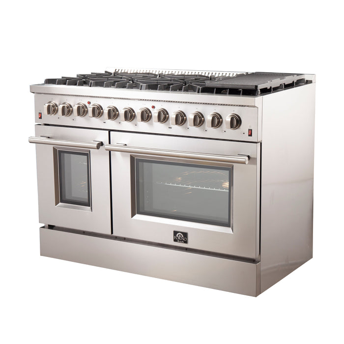 Forno 48 Inch Galiano Gas Burner and Electric Oven Range in Stainless Steel with 8 Italian Burners, FFSGS6156-48