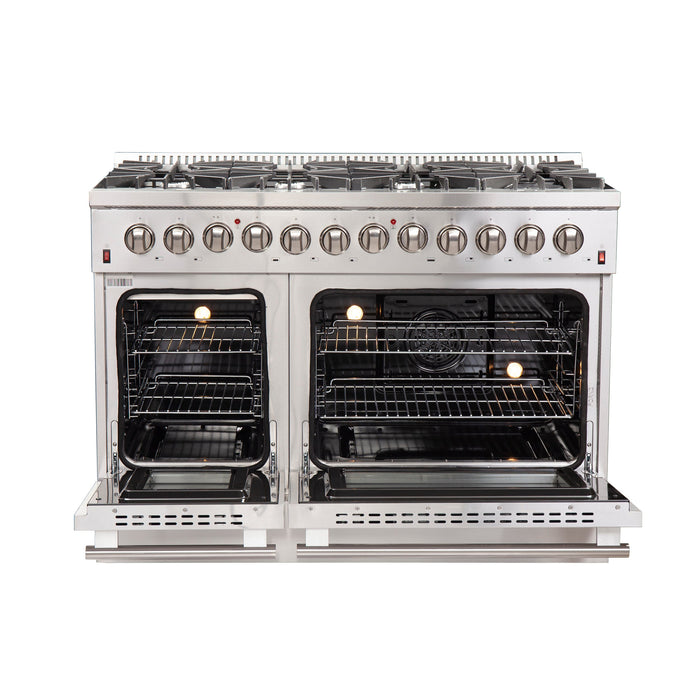 Forno 48 Inch Galiano Gas Burner and Electric Oven Range in Stainless Steel with 8 Italian Burners, FFSGS6156-48