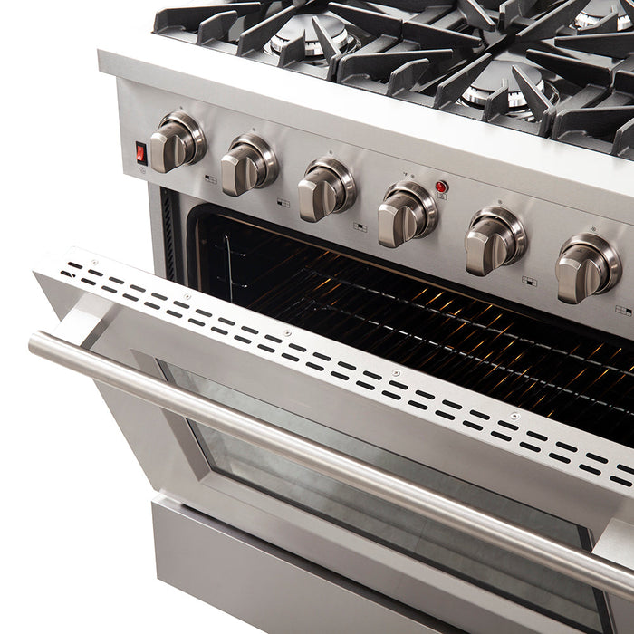 Forno 36″ Galiano Gas Range with 6 Italian Burners in Stainless Steel, FFSGS6244-36