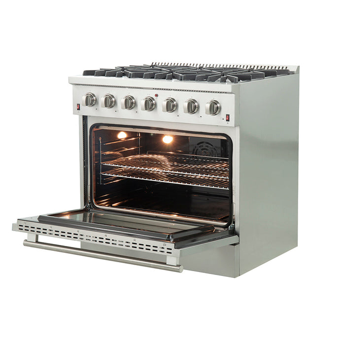 Forno 36″ Galiano Gas Range with 6 Italian Burners in Stainless Steel, FFSGS6244-36