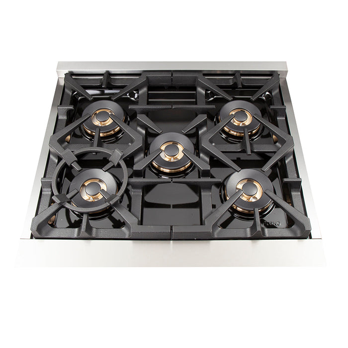 Forno 30″ Gas Range in Stainless Steel with 5 Italian Burners, FFSGS6260-30