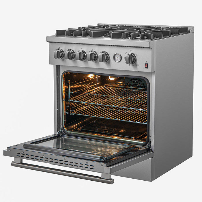 Forno 30" 4.32 cu. ft. Gas Range with 5 Sealed Burners, Air Fry Basket, Wok Support and Griddle, FFSGS6274-30