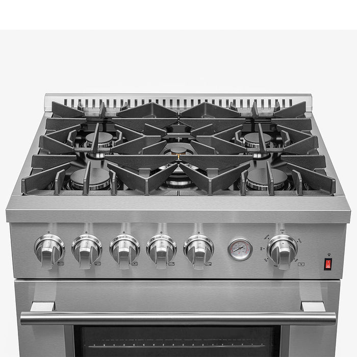 Forno 30" 4.32 cu. ft. Gas Range with 5 Sealed Burners, Air Fry Basket, Wok Support and Griddle, FFSGS6274-30