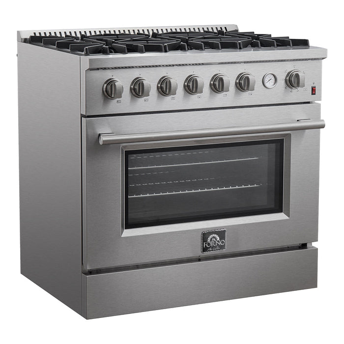 Forno 36" 5.36 cu.ft. Gas Range with 6 Burners and Built-In Temperature Gauge, FFSGS6277-36