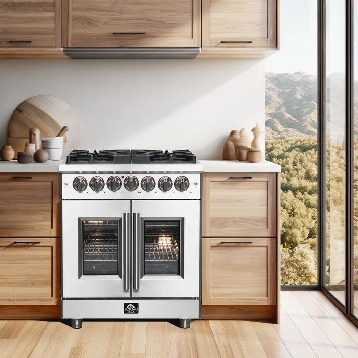 Forno 30″ Freestanding French Door Dual Fuel Range with 5 Burners, FFSGS6325-30