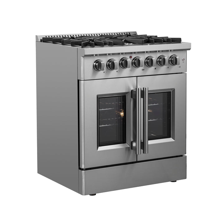 Forno 30" Gas Burner, Electric Oven Range With French Door in Stainless Steel, FFSGS6356-30