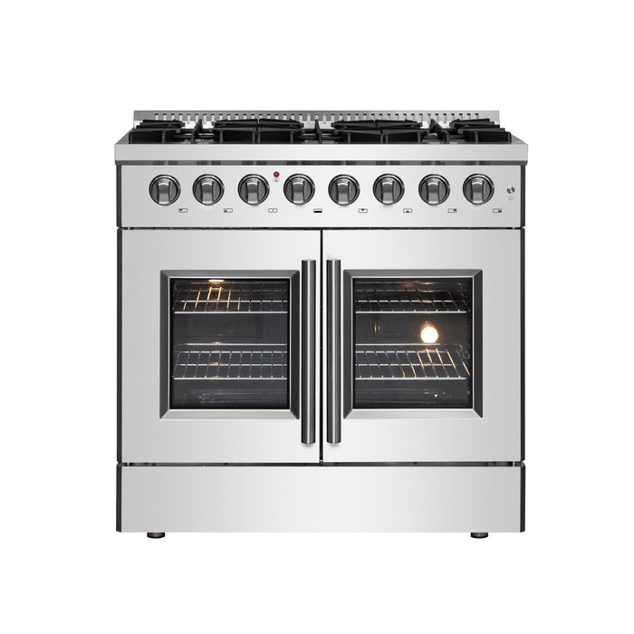 Forno 36" Gas Burner, Electric Oven Range With French Door in Stainless Steel, FFSGS6356-36