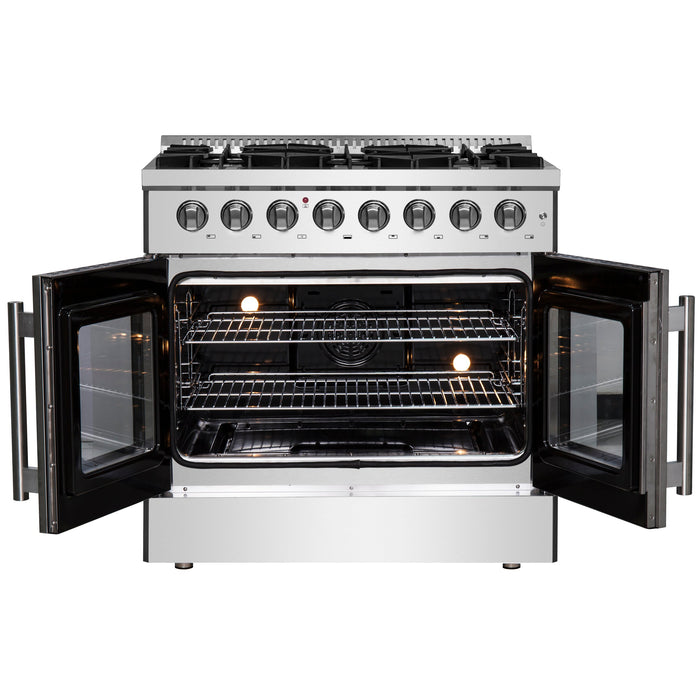 Forno 36" Gas Burner, Electric Oven Range With French Door in Stainless Steel, FFSGS6356-36